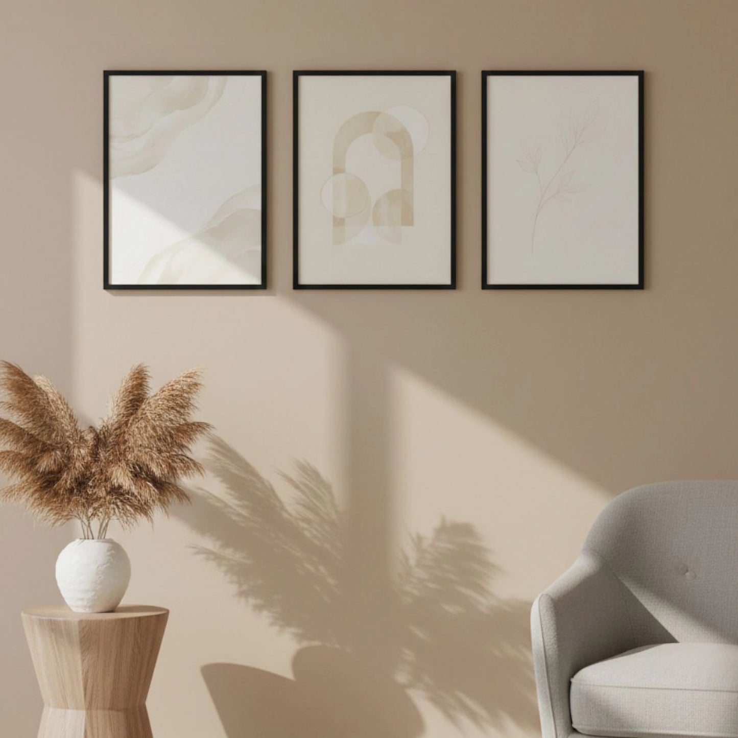 Set 3 Stampe Digitali Airy Boho | Quadri Minimal Luminosi – Kasalab