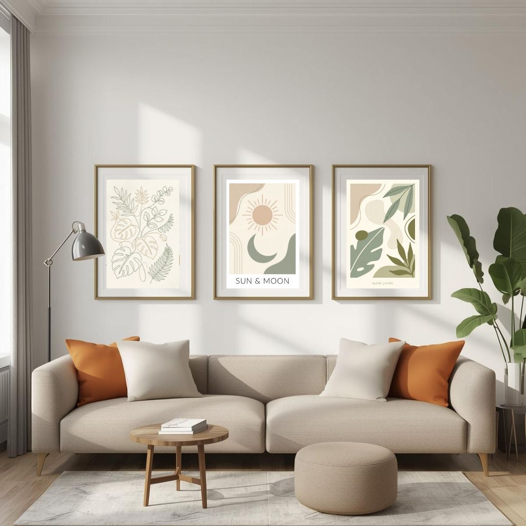 Set 3 Stampe Digitali "Slow Living" - Boho Minimal & Botanico (Download Istantaneo)
