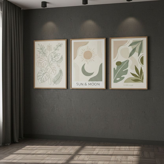 Set 3 Stampe Digitali "Slow Living" - Boho Minimal & Botanico (Download Istantaneo)