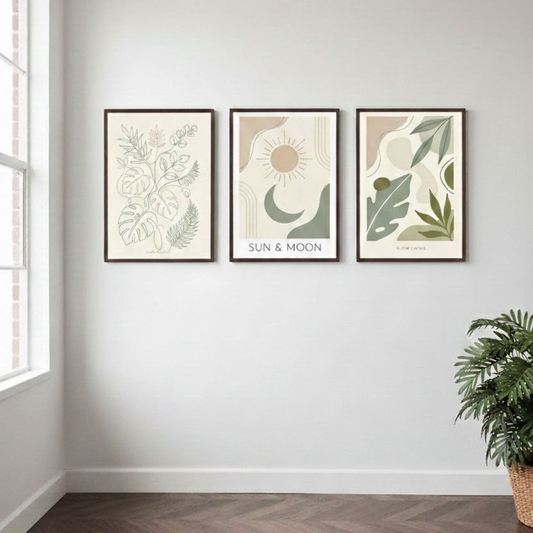 Set 3 Stampe Digitali "Slow Living" - Boho Minimal & Botanico (Download Istantaneo)